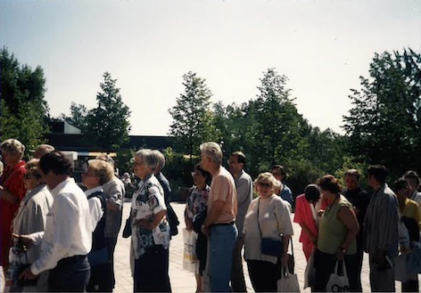 Leona in the queue for Wolfgang Wagner to sign copies of his book